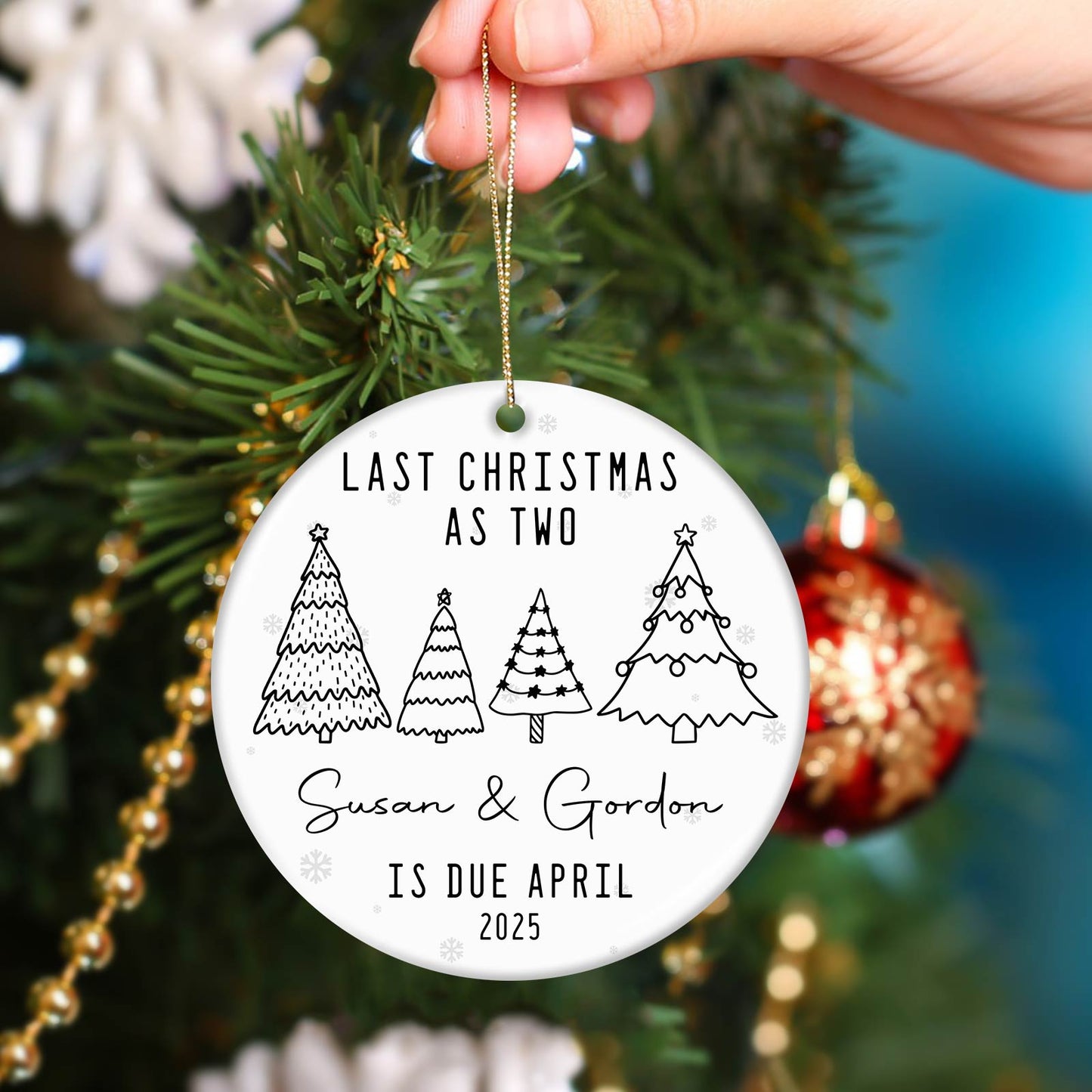 Christmas - New Baby Announcement - Personalized Circle Ceramic Ornament