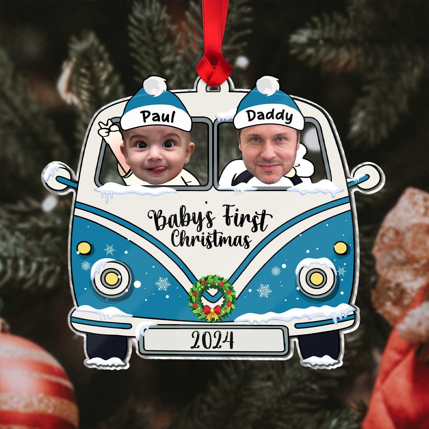 Family - Baby's First Christmas 2024 - Personalized Acrylic Car Ornament