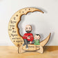 Family - Cute Grandma & Grandkid On Moon - Personalized 2 Layered Wooden Ornament