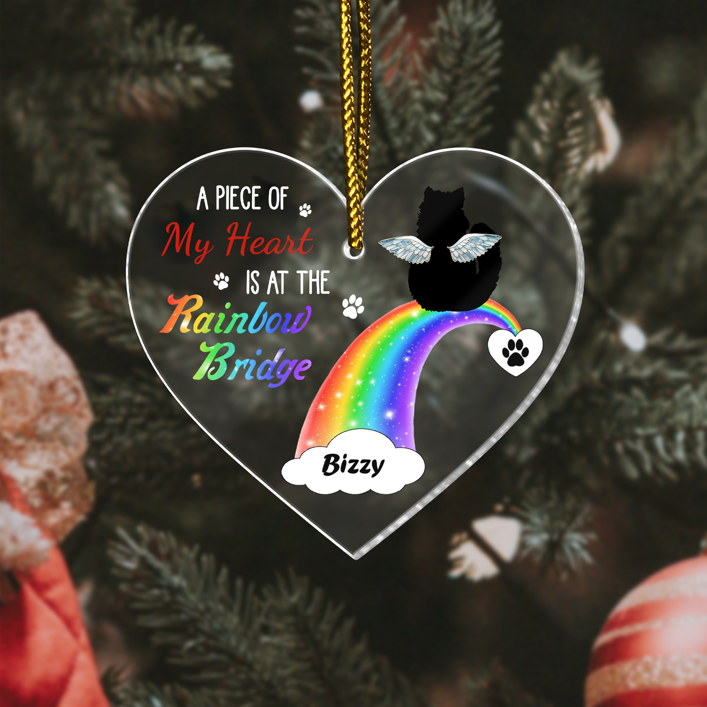 Pet Lover - A Piece Of My Heart At The Rainbow Bridge - Personalized Heart Shape Acrylic Ornament