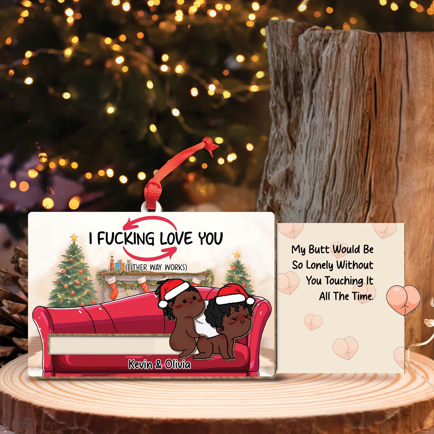 Couple - Naughty Couple On Sofa - Personalized Wooden Slider Ornament