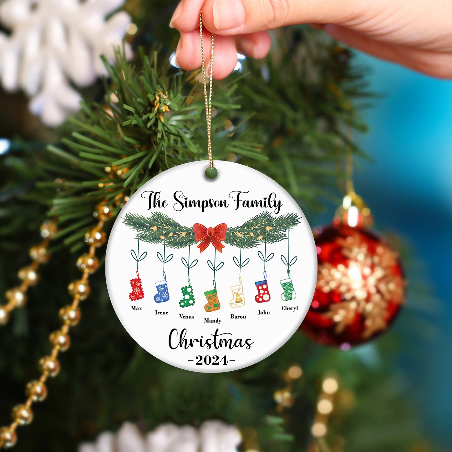 Family - Our First Christmas As A ""  - Personalized Circle Ceramic Socks Christmas Ornament