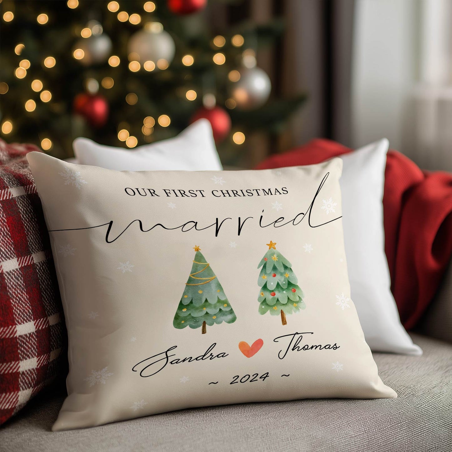 Couple - Our First Christmas Married - Personalized Pillow