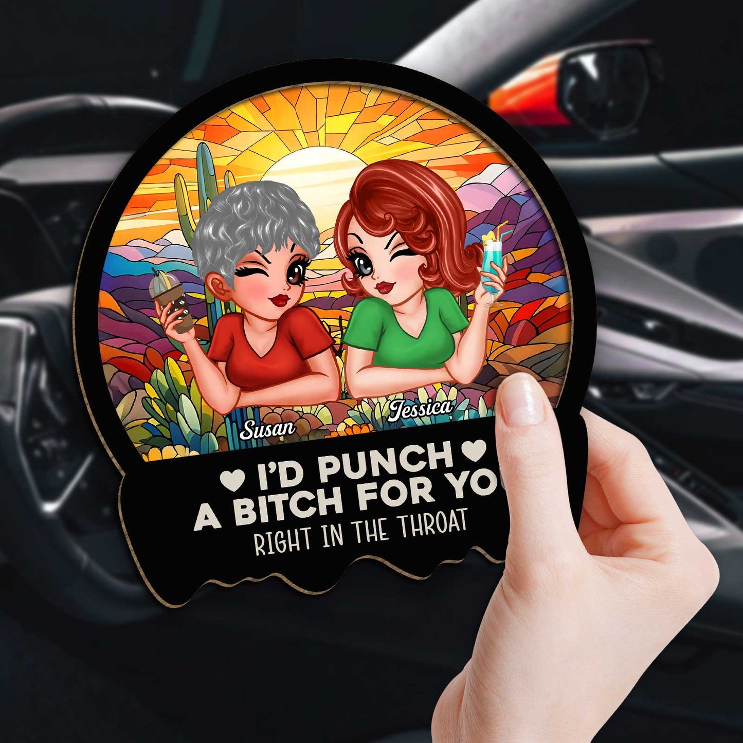 Besties - Right In The Throat - Personalized Car Visor Clip