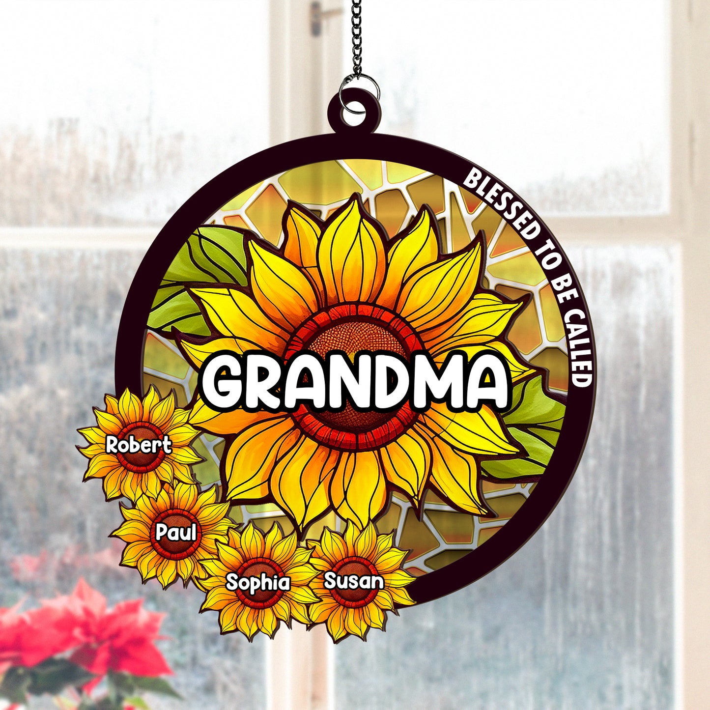 Family - Blessed To Be Called Grandma - Personalized Window Hanging Suncatcher Ornament