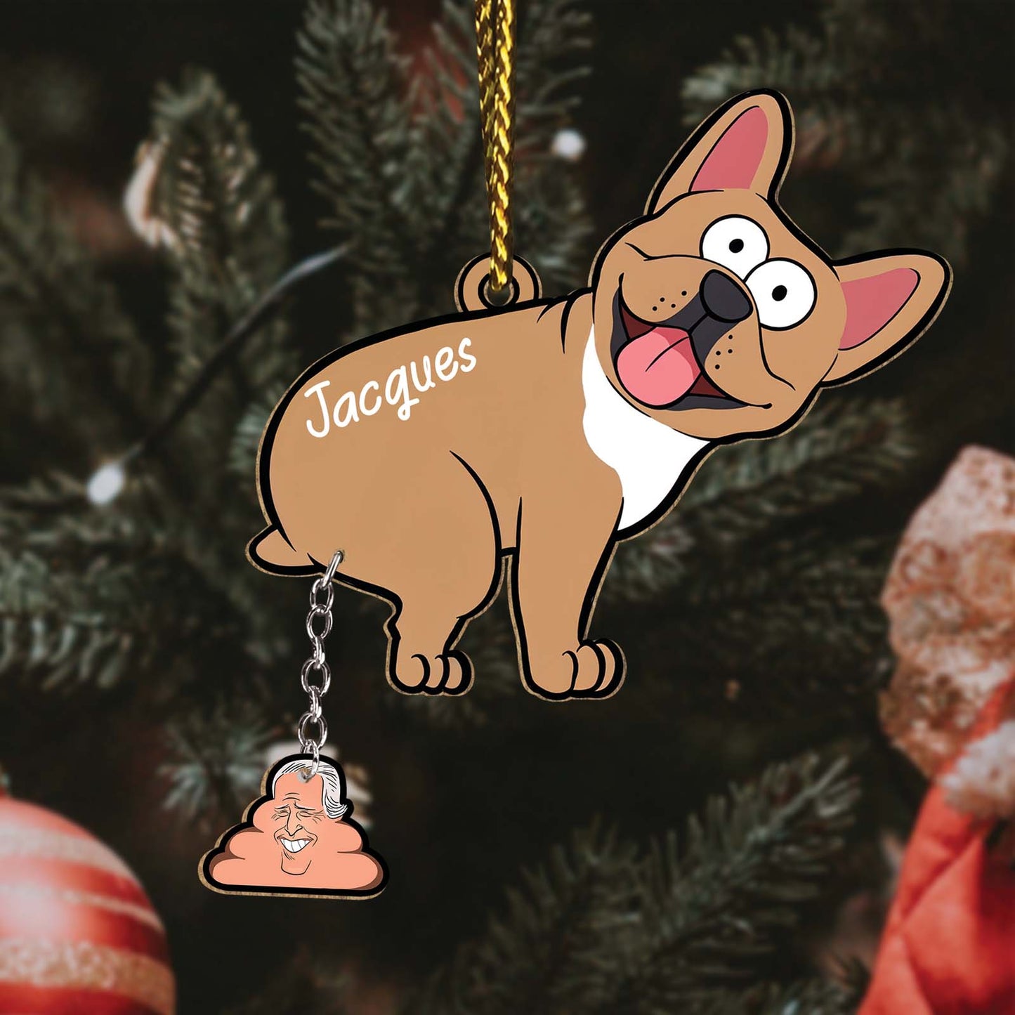 Funny Christmas With President - Personalized Dog Wooden Ornament