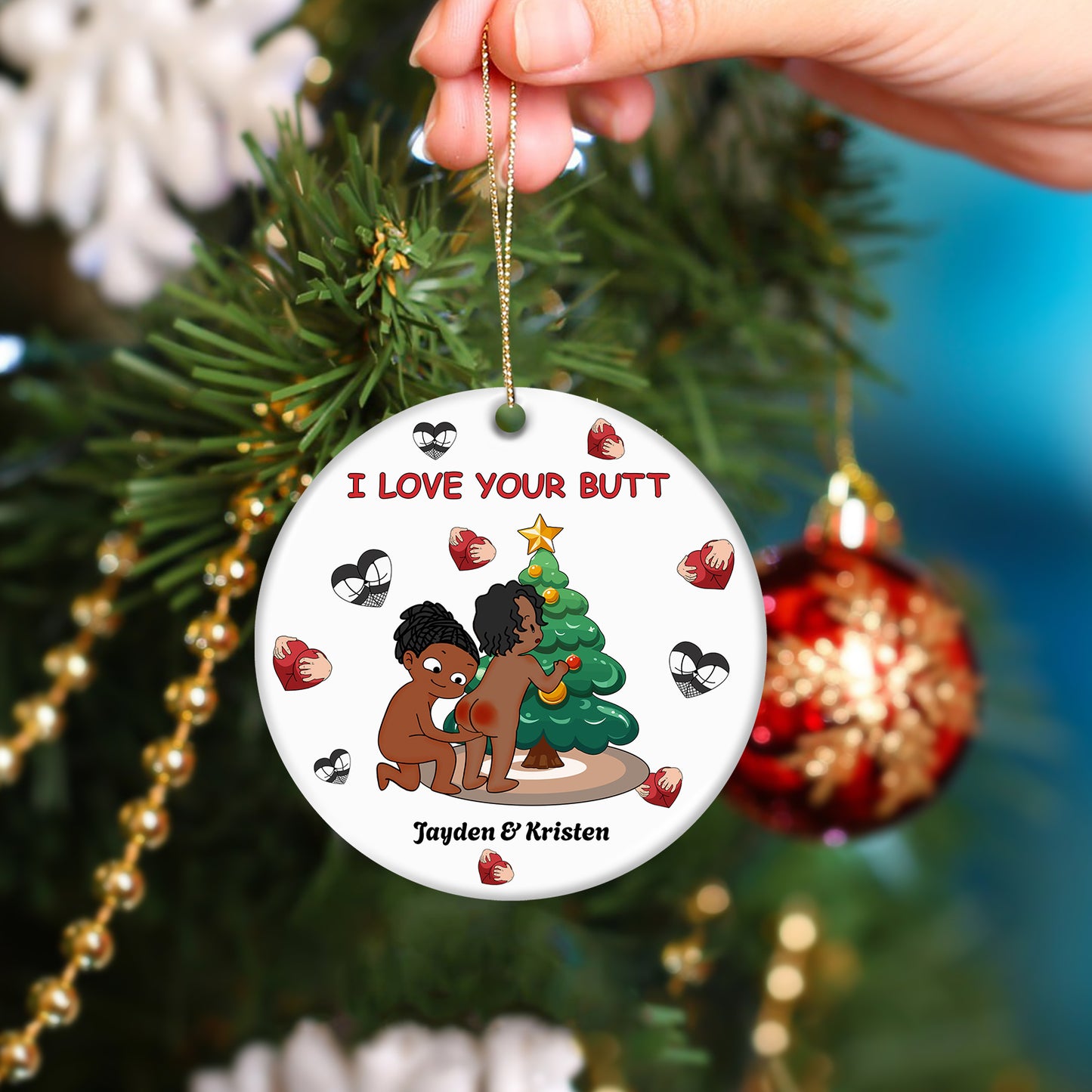 Couple - I Love Your Butt - Personalized Circle Ceramic Ornament