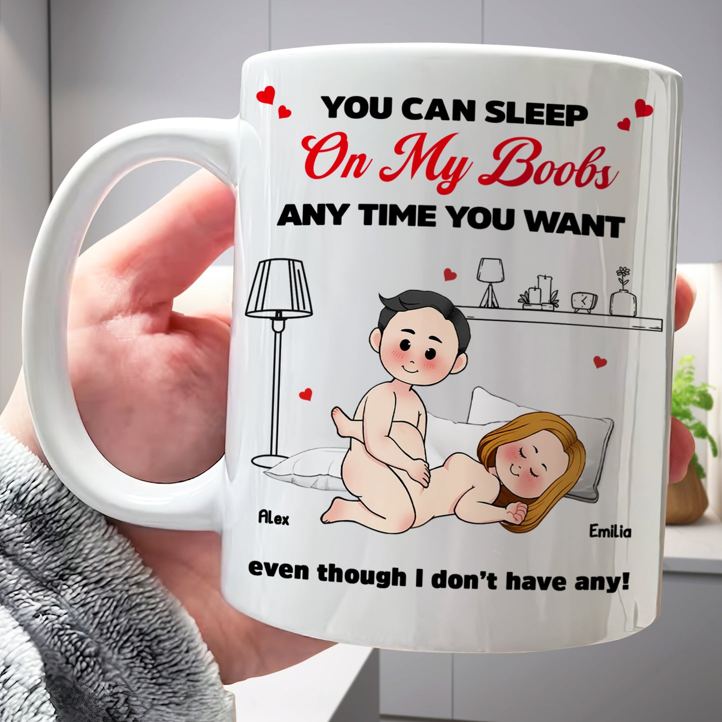 Couple - You Can Sleep On My Boobs - Personalized Mug