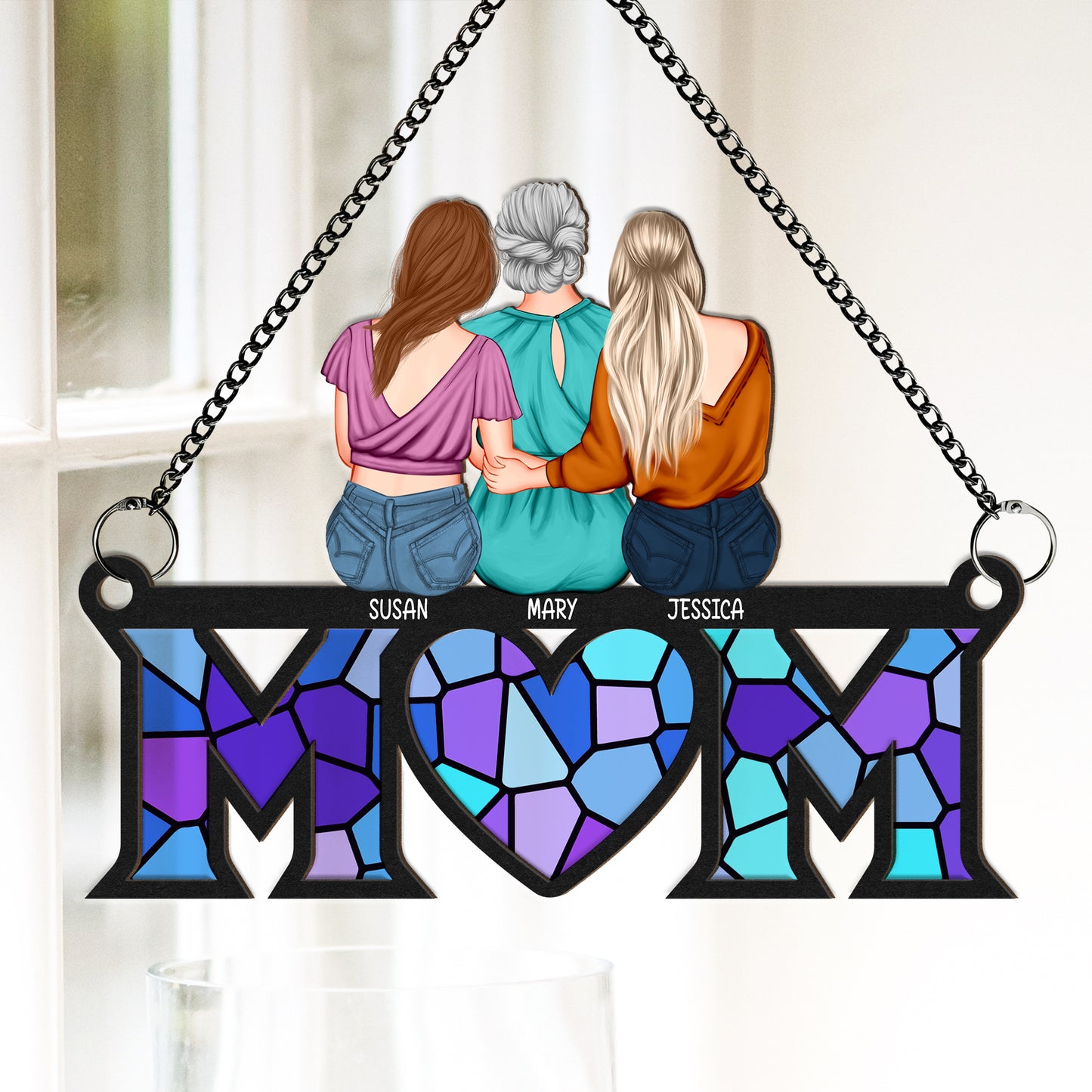 Mother - Love Mom - Personalized Window Hanging Suncatcher Ornament