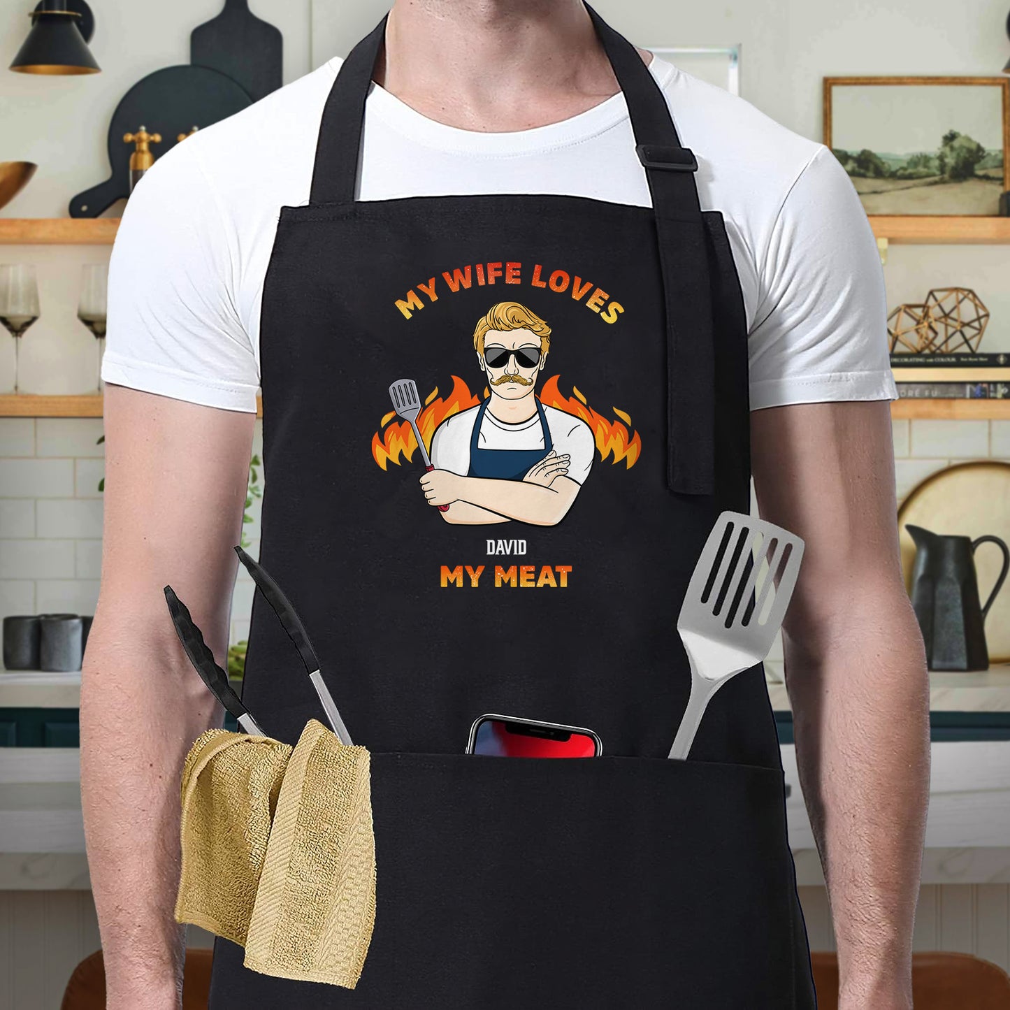 Couple - My Wife/Husband Loves My Meat - Personalized Aprons