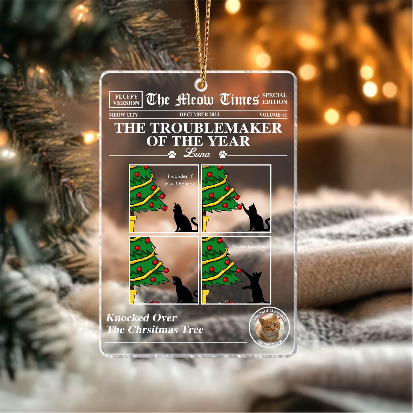 Pet Lover - The Meow Times Troublemaker Of The Year - Personalized Acrylic Photo Ornament