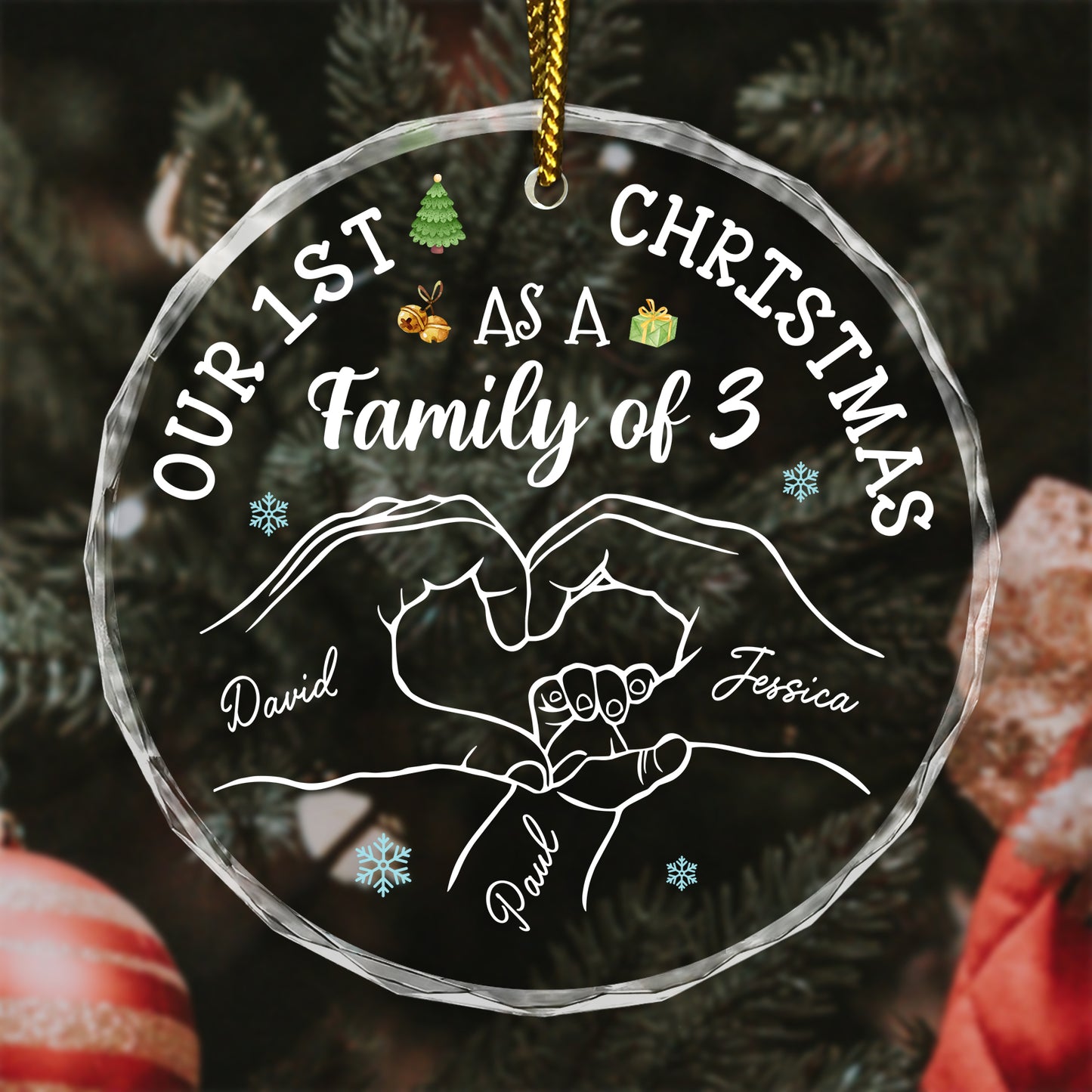 Family - Baby's First Christmas As A Family - Personalized Circle Glass Ornament