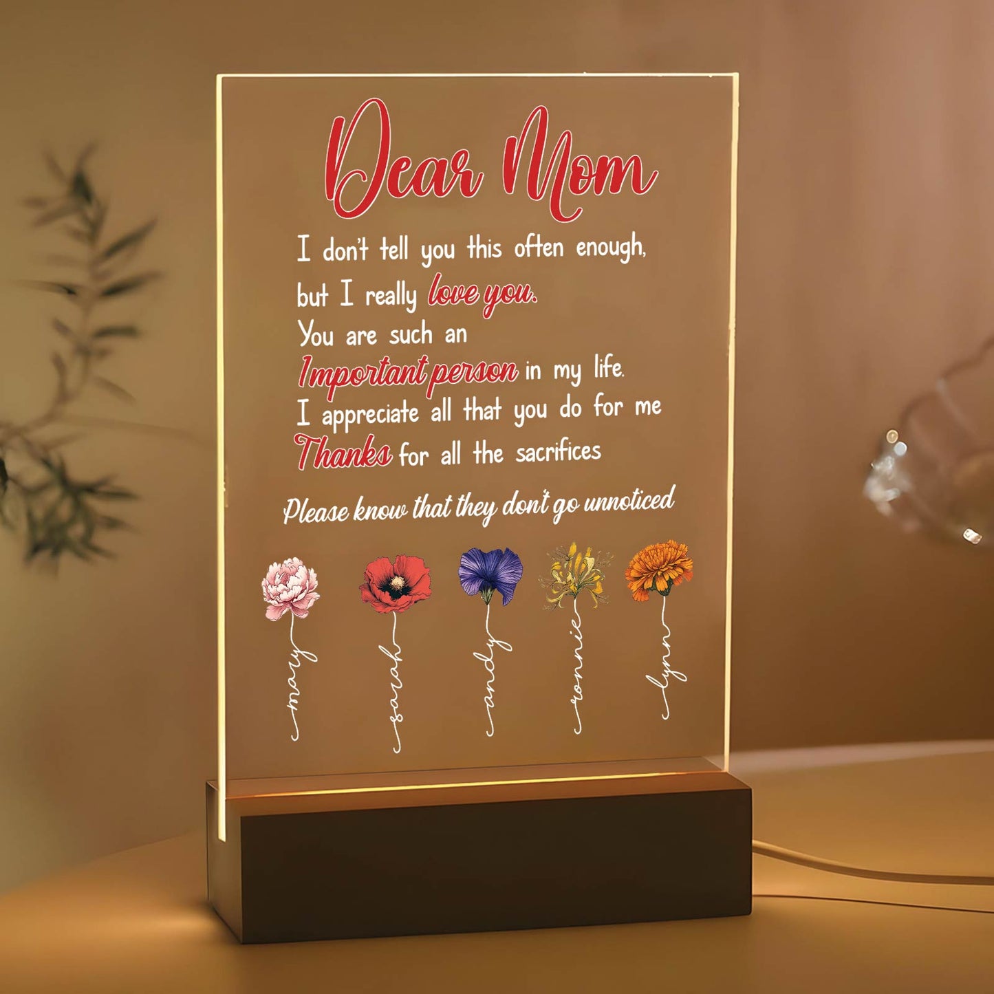 Gift For Mom - Personalized Flower LED Light