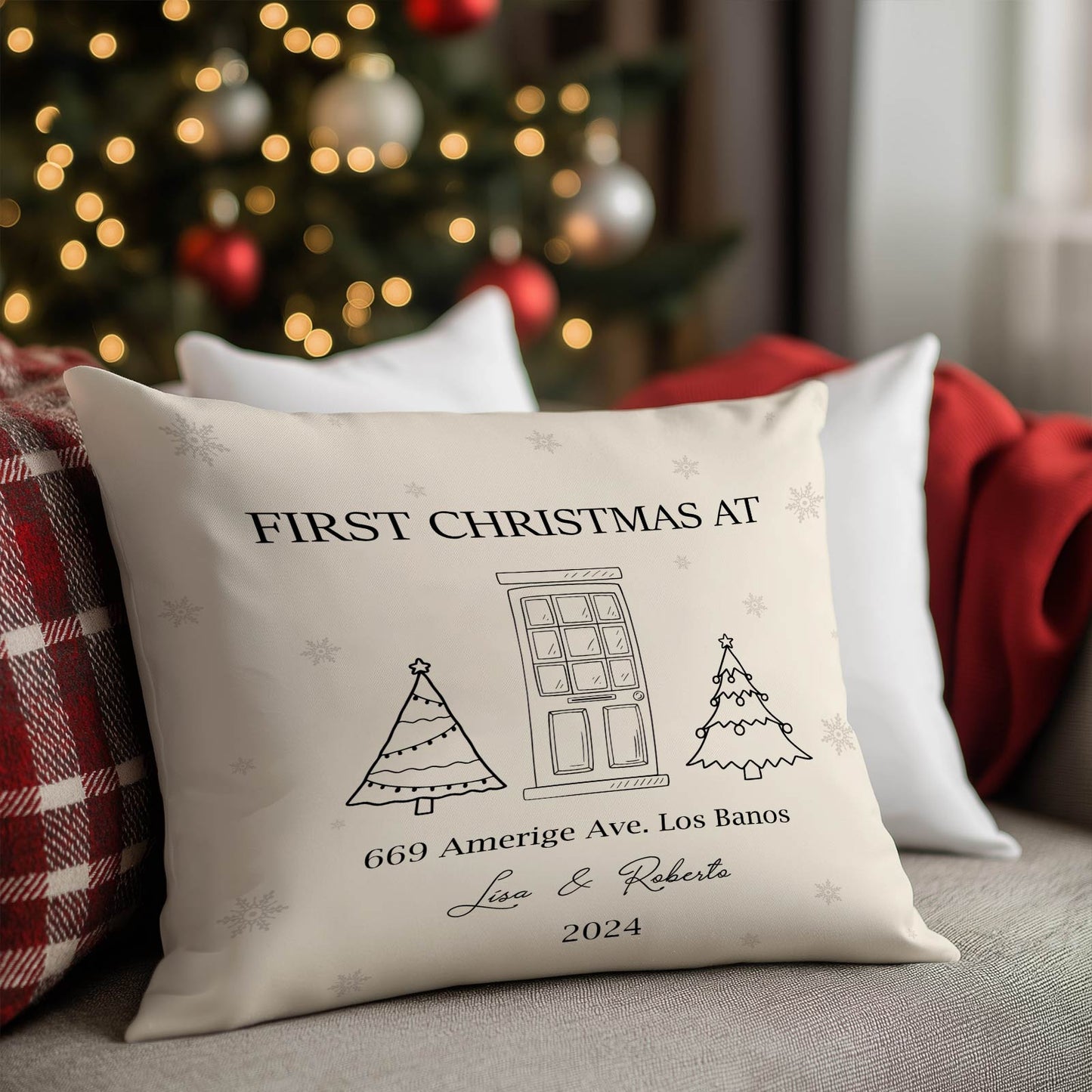 Couple - First Christmas At - Personalized Pillow