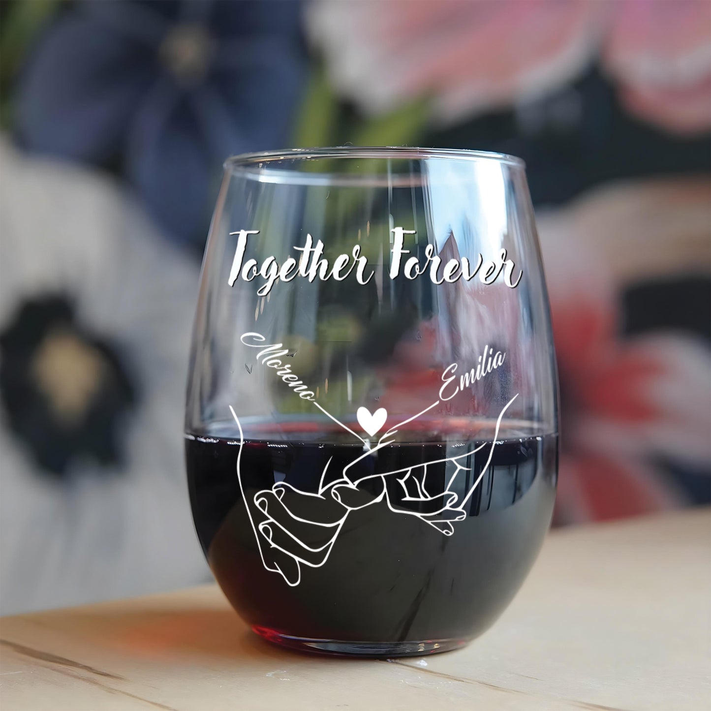 Couple - One Year Down, Forever To Go - Personalized Holding Hand Wine Glass