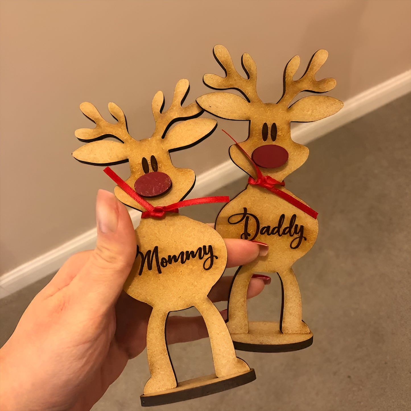 Christmas - Reindeer Family - Personalized Wooden Freestanding Reindeer