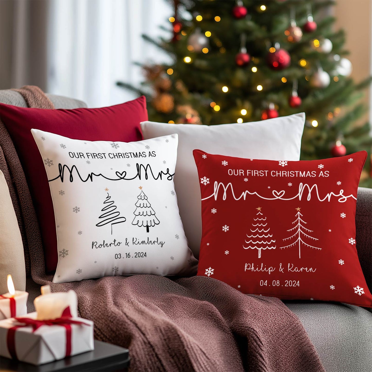 Couple - Our First Christmas As - Personalized Pillow