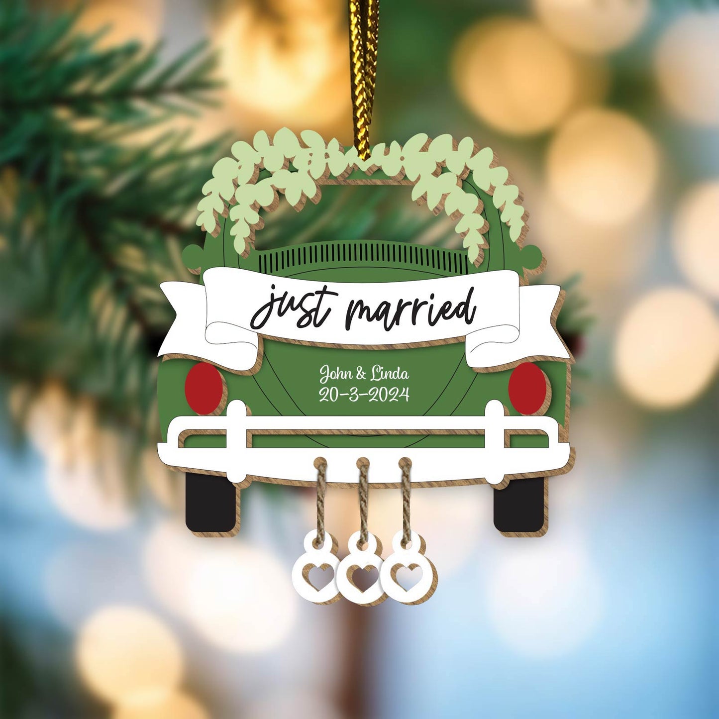 Couple - Just Married - Personalized Wooden Ornament