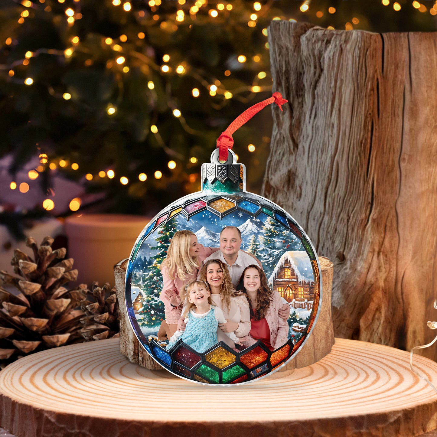 Family -  Custom Photo Family In Christmas Ball - Personalized Acrylic Photo Ornament