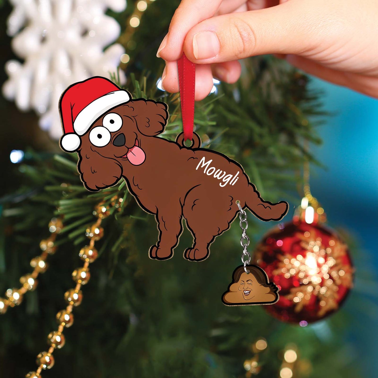 Funny Christmas With President - Personalized Dog Wooden Ornament