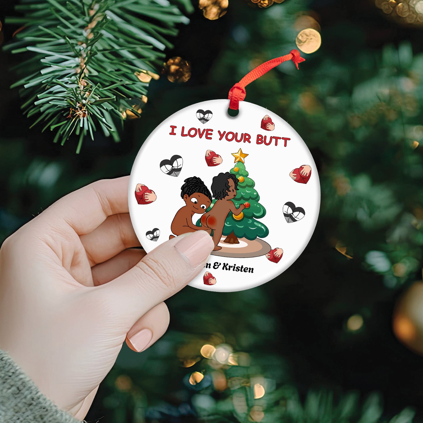 Couple - I Love Your Butt - Personalized Circle Ceramic Ornament