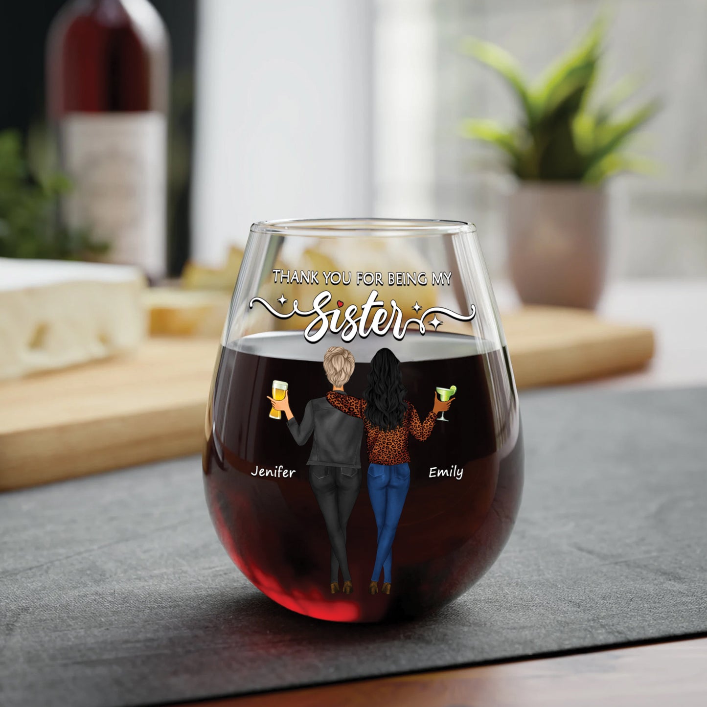 Bestie - Thank you For Being My Sister - Personalized Stemless Wine Glass