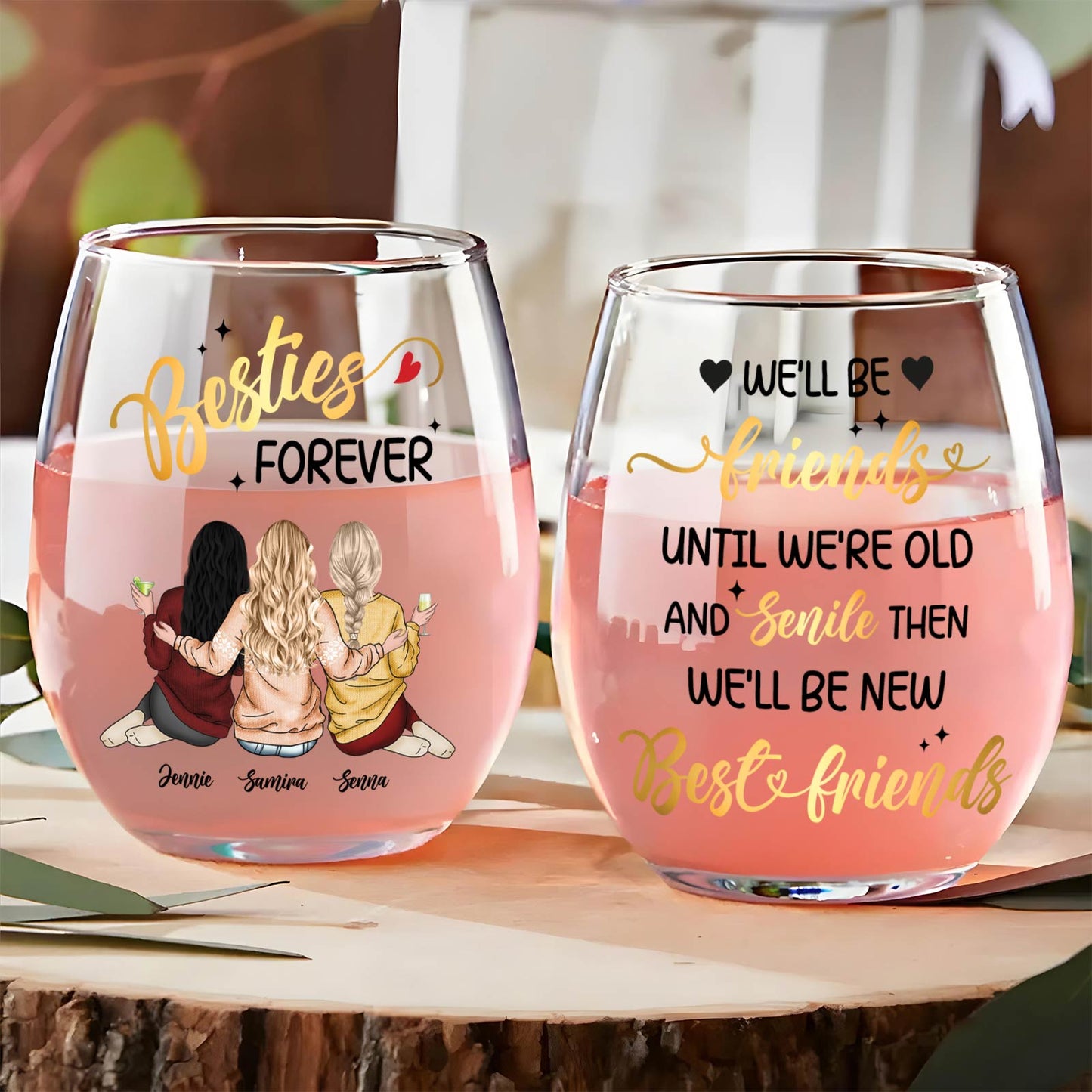 Bestie - Our Laughs Are Limitless. Our Memories Are Countless. Our Friendship Is Endless - Personalized Wine Glass