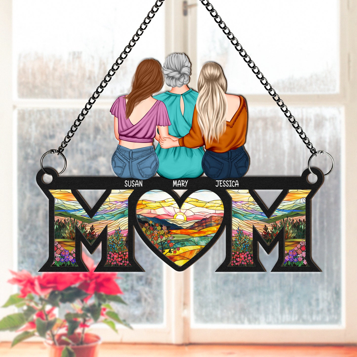 Mother - Love Mom - Personalized Window Hanging Suncatcher Ornament