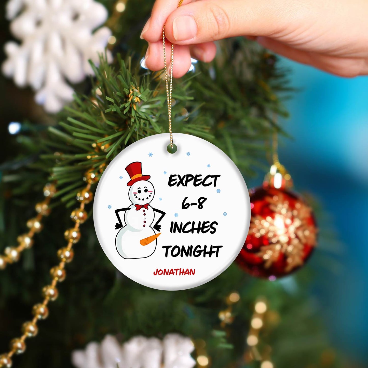 Couple - Expect "" Inches Tonight - Personalized Christmas Tree Decoration Ceramic Ornament