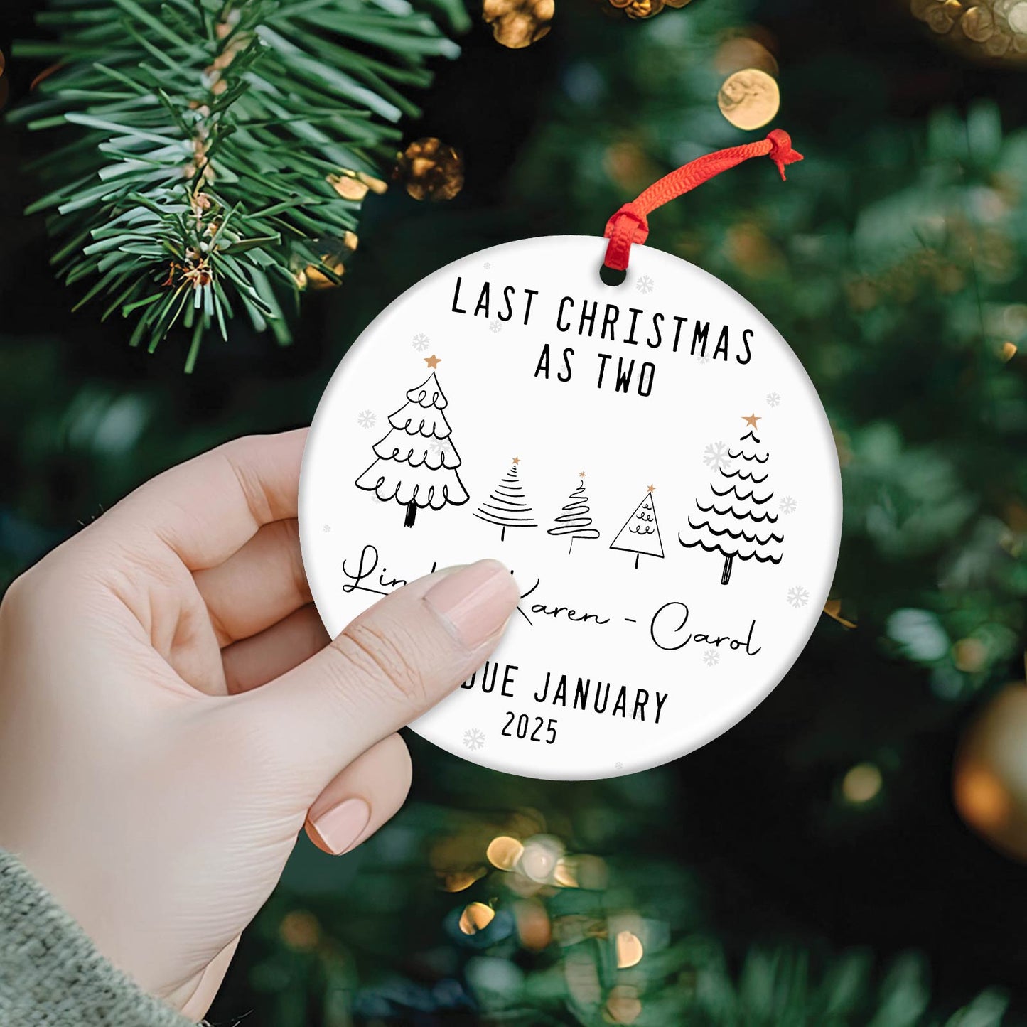 Couple - New Baby Announcement - Personalized Circle Ceramic Ornament