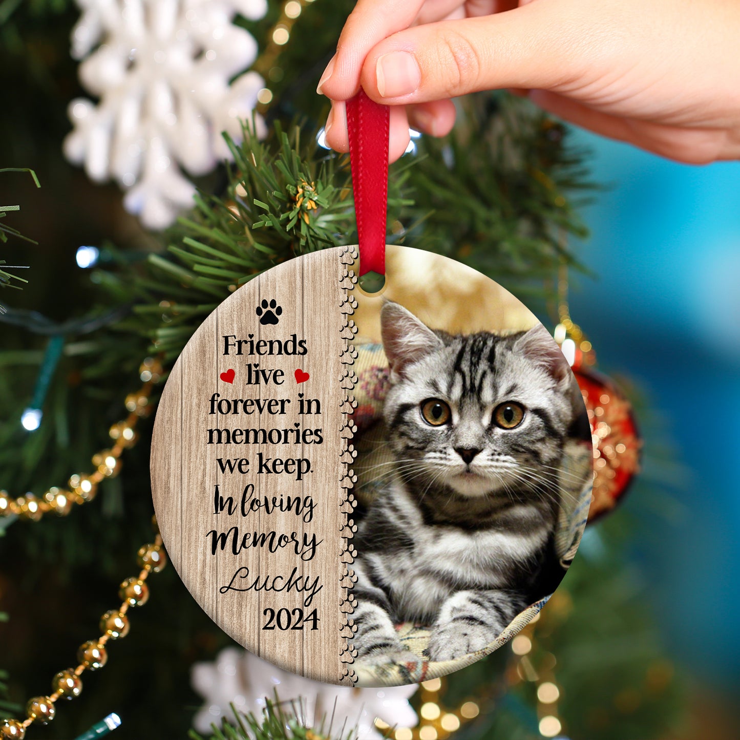 Pet Lovers - Custom Photo Dog Cat Forever In Our Hearts -  Personalized Circle Ceramic Ornament