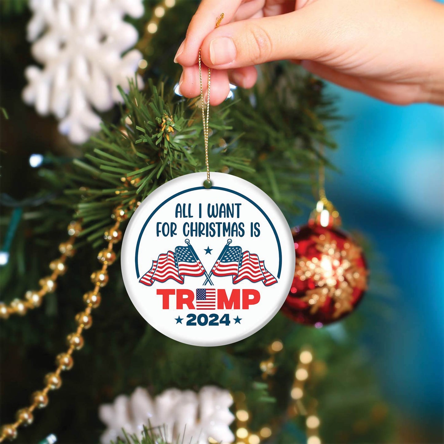 Christmas - All I Want For Christmas Is Trump - Ceramic Circle Ornament