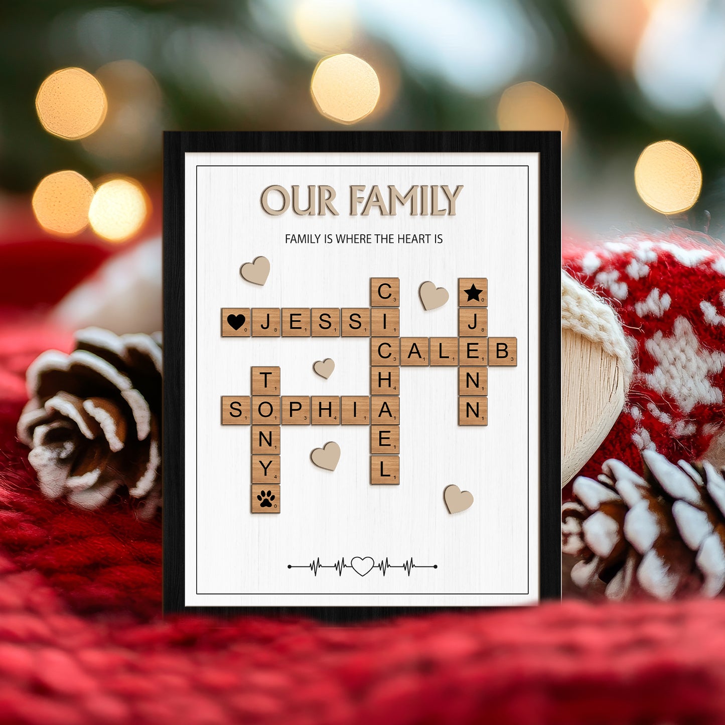 Family - Forever Linked Together - Personalized Crossword Scrabble Wooden Sign