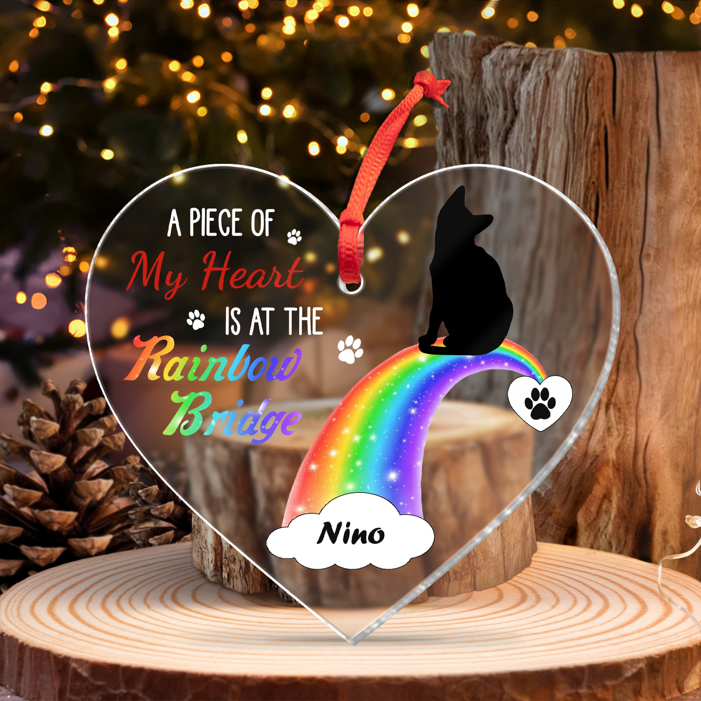 Pet Lover - A Piece Of My Heart At The Rainbow Bridge - Personalized Heart Shape Acrylic Ornament