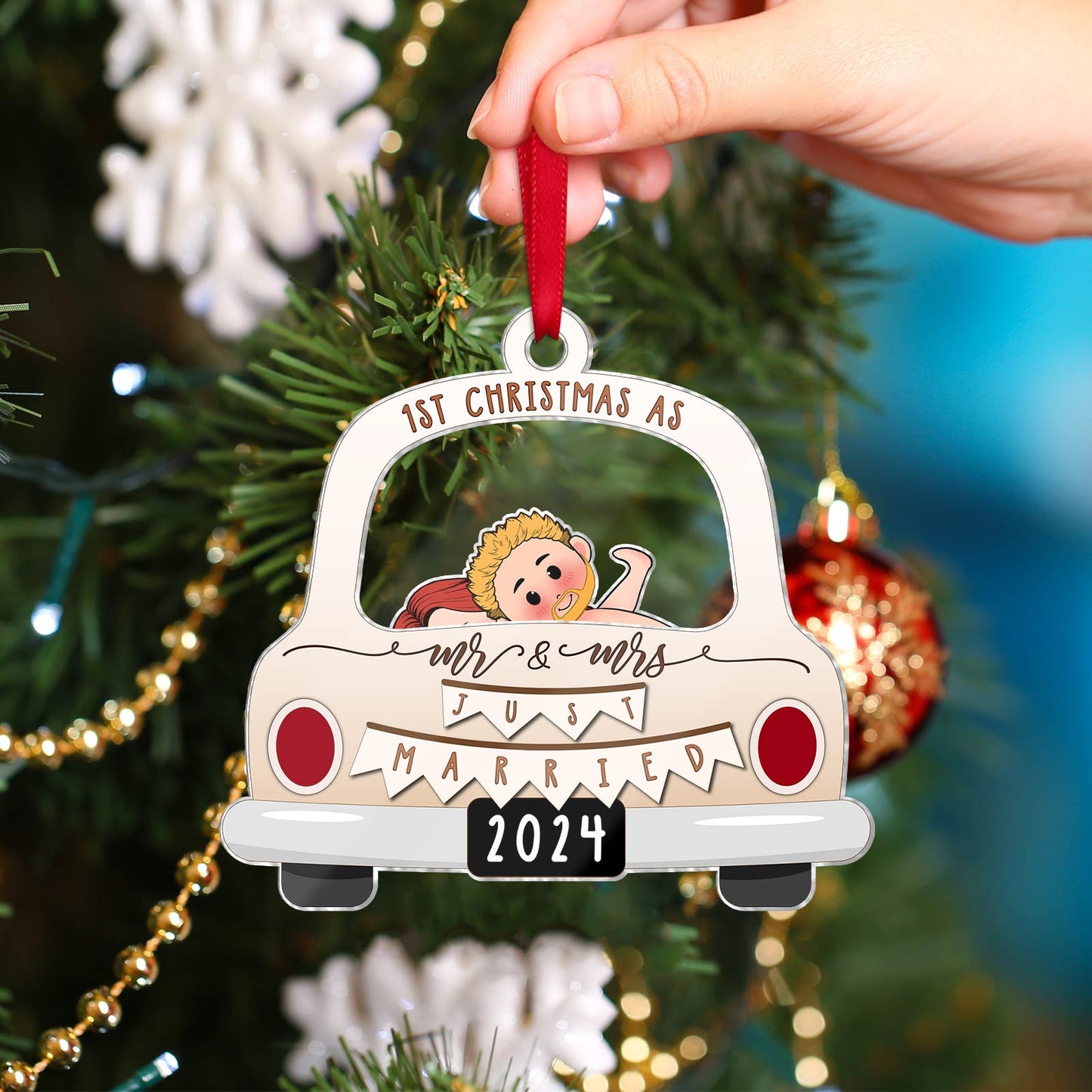 Couple - Just Married - Personalized 3-Layered Shaking Ornament