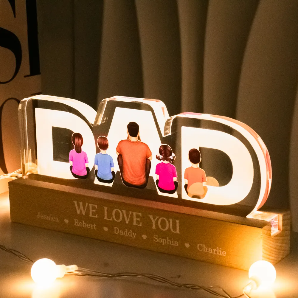 Family - DAD Family Sitting Back View - Personalized Acrylic LED Night Light