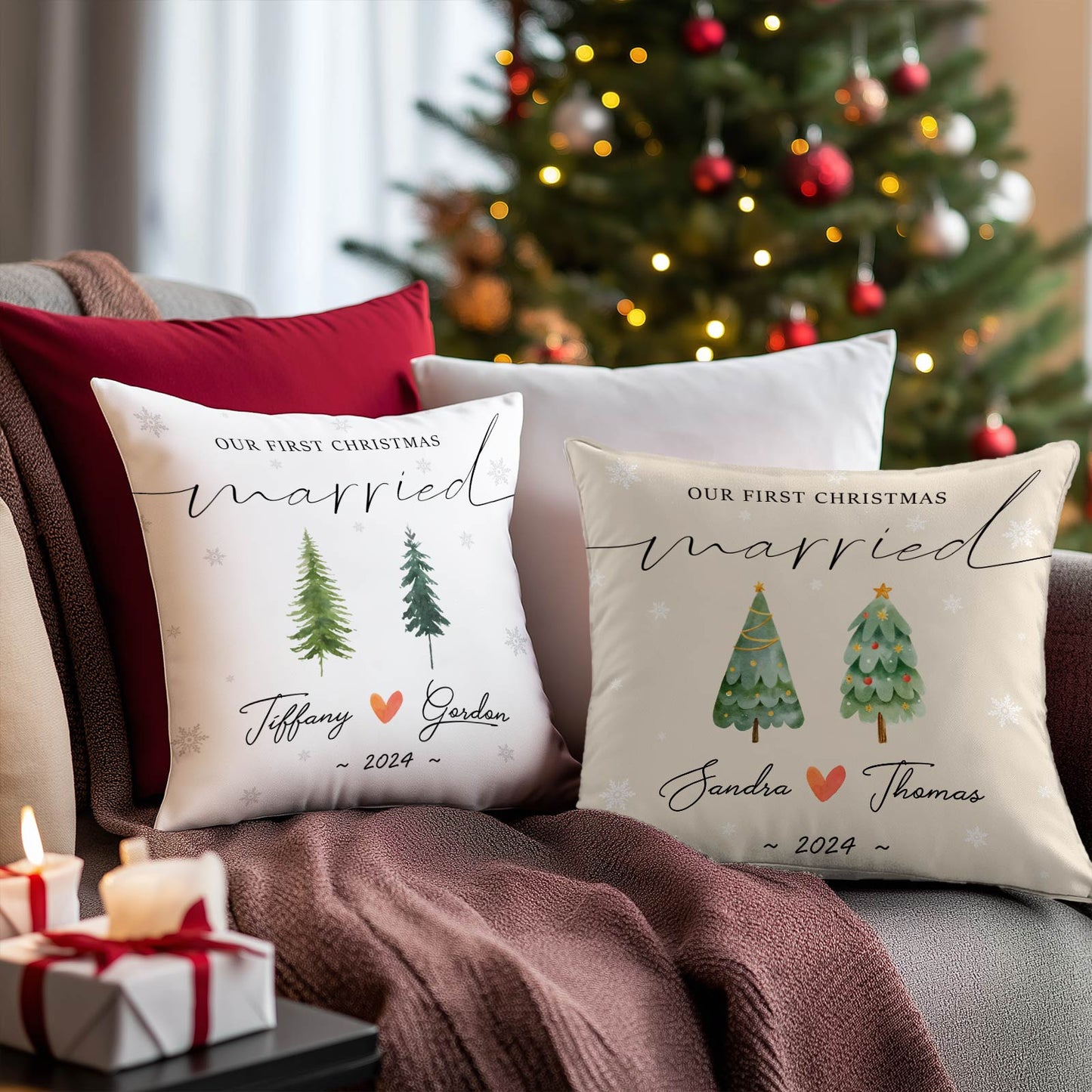 Couple - Our First Christmas Married - Personalized Pillow