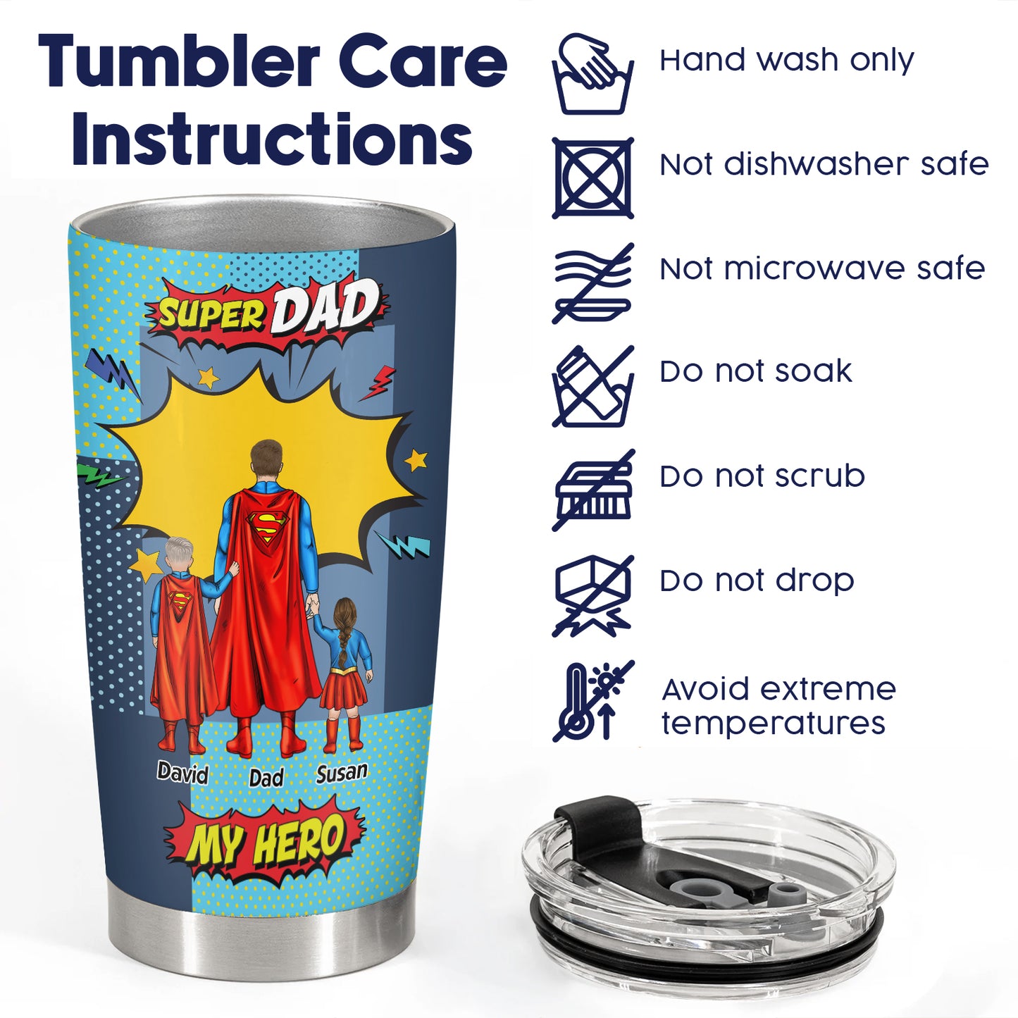 Father - Super Dad My Hero - Personalized Father Tumbler