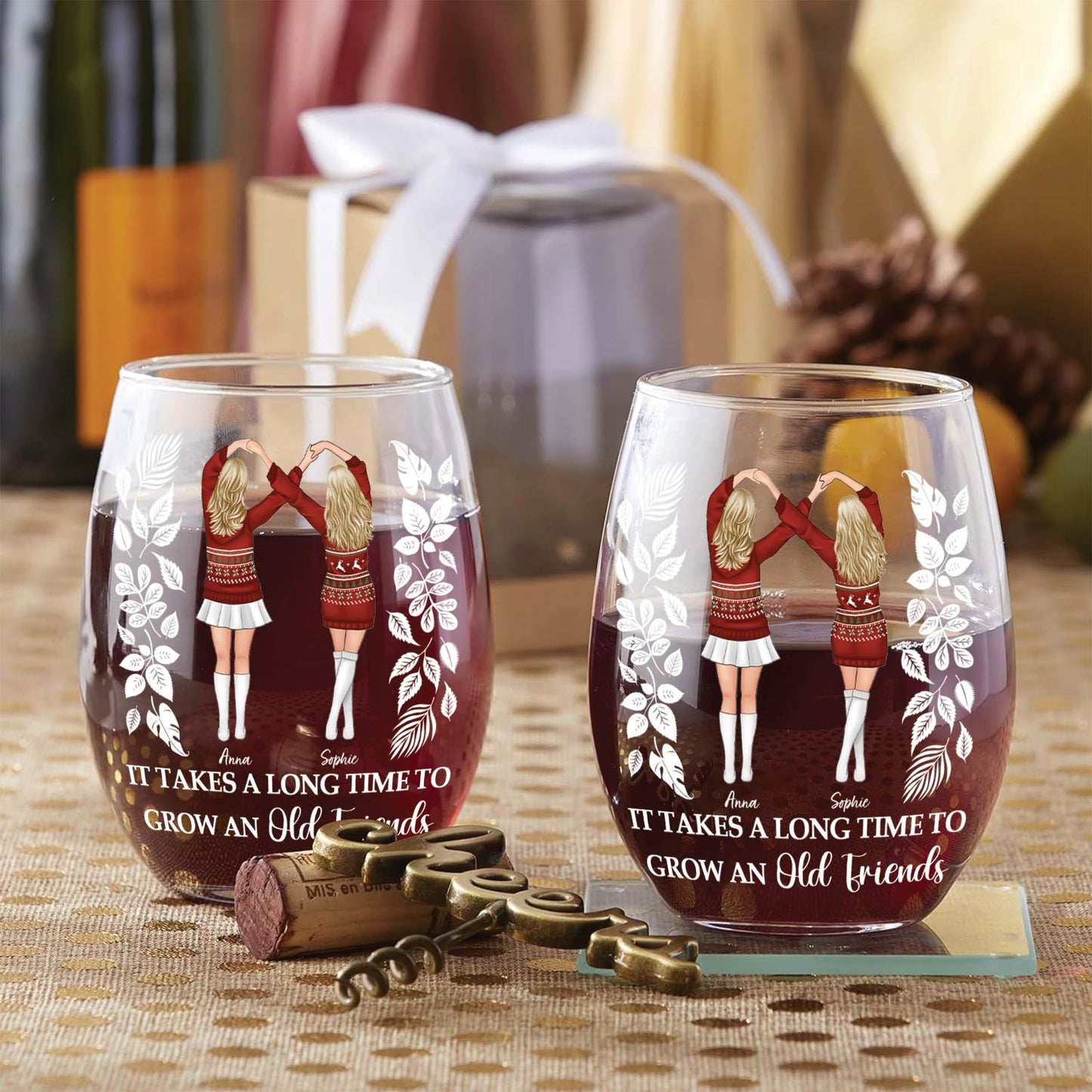 Bestie - It Takes A Long Time To Grown An Old Friend - Personalized Wine Glass