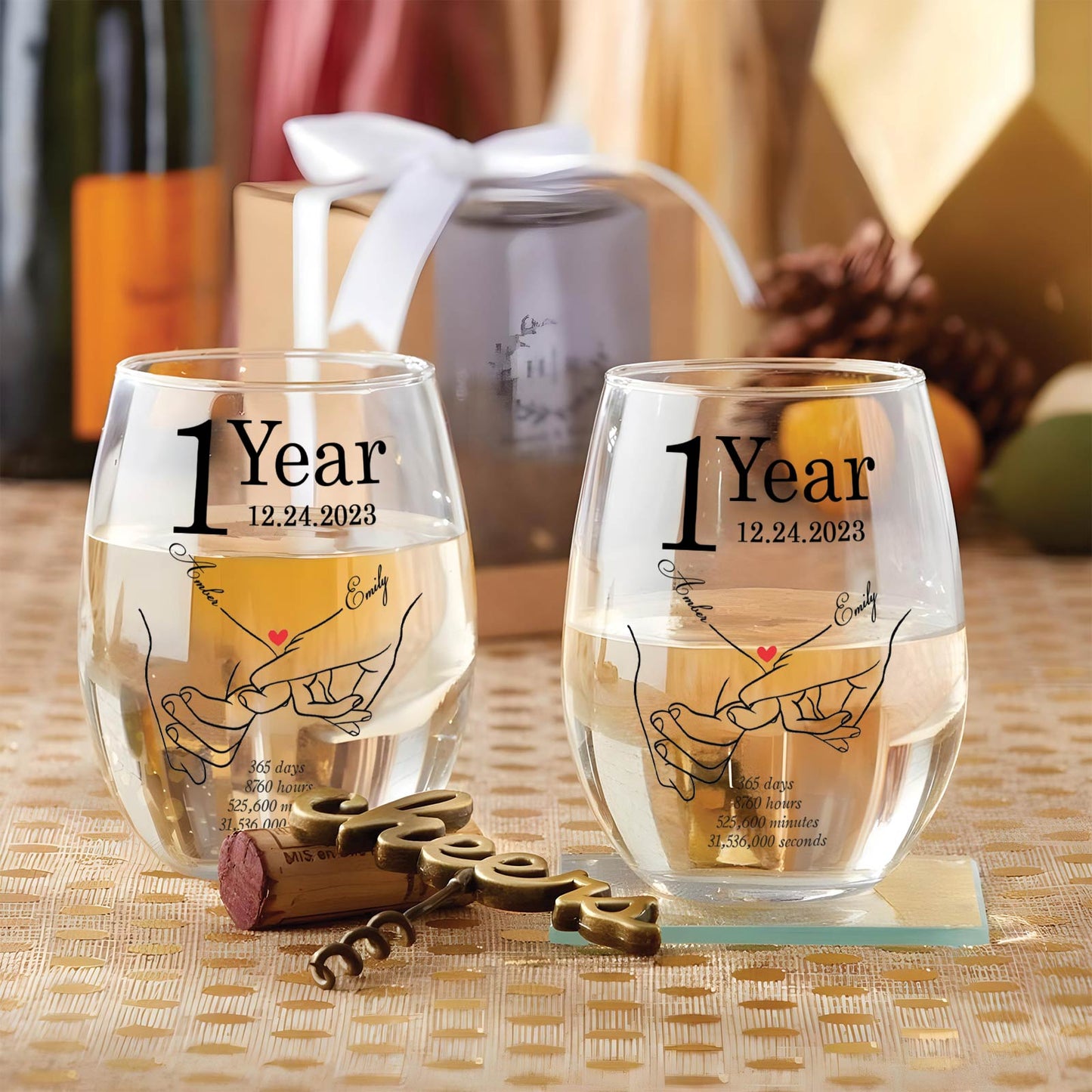 Couple - Gift For Couple - Personalized Anniversary Wine Glass