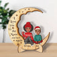 Family - Cute Grandma & Grandkid On Moon - Personalized 2 Layered Wooden Ornament