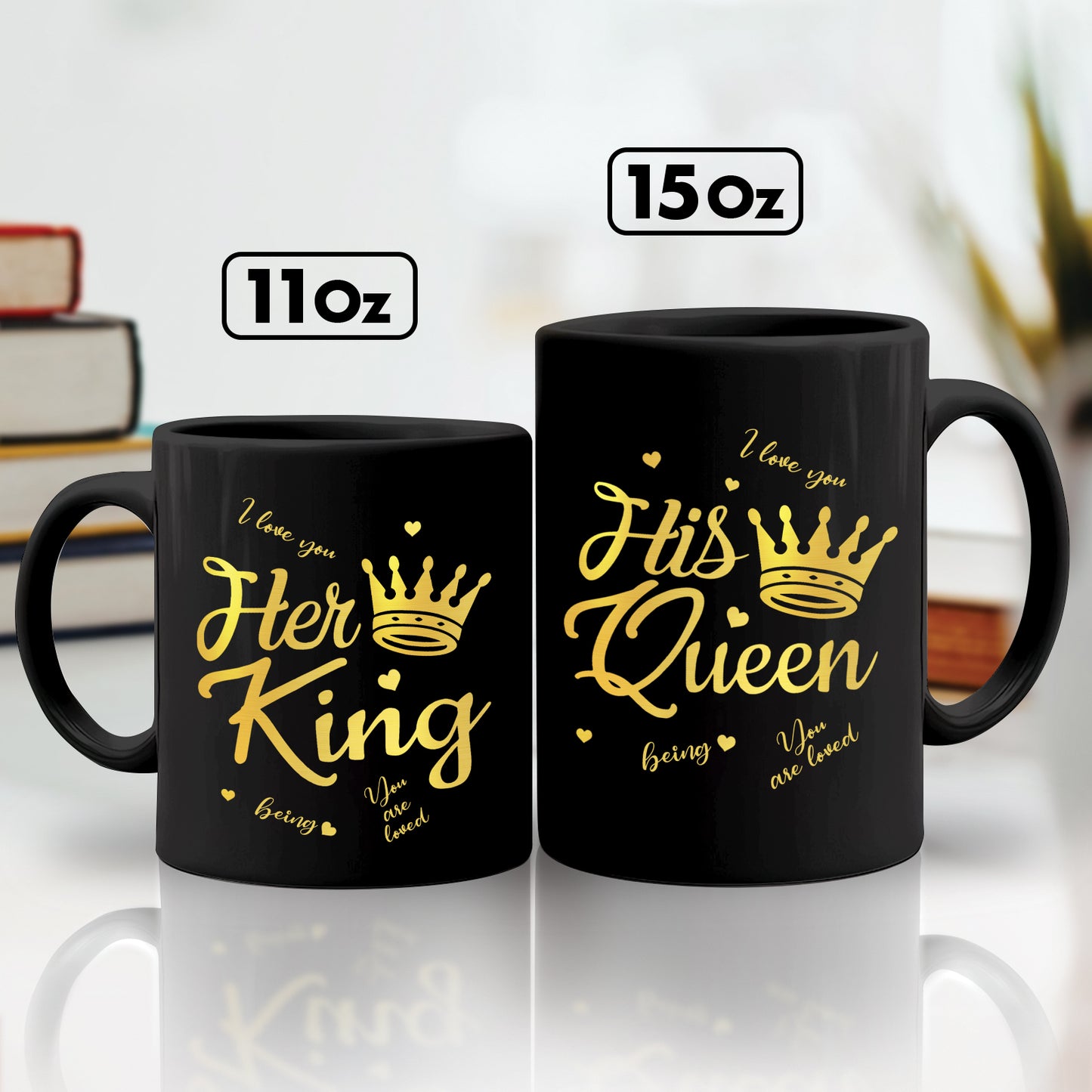 Couple - Her King & His Queen - Personalzied Black Mug