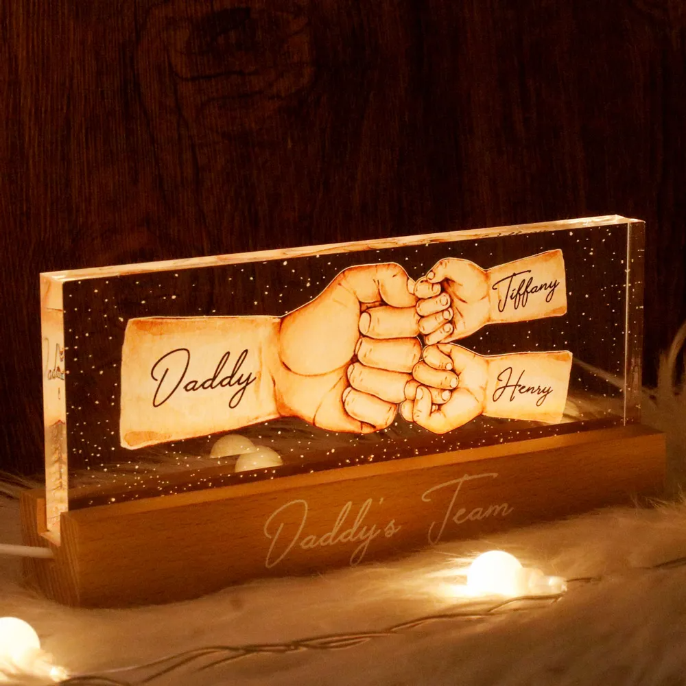 Father - Daddy's Team Fist Bump - Personalized Acrylic LED Night Light