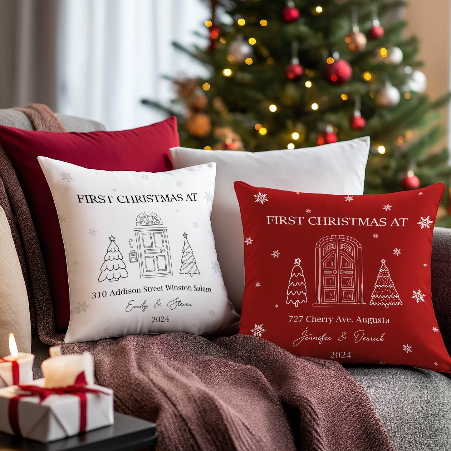 Couple - First Christmas At - Personalized Pillow