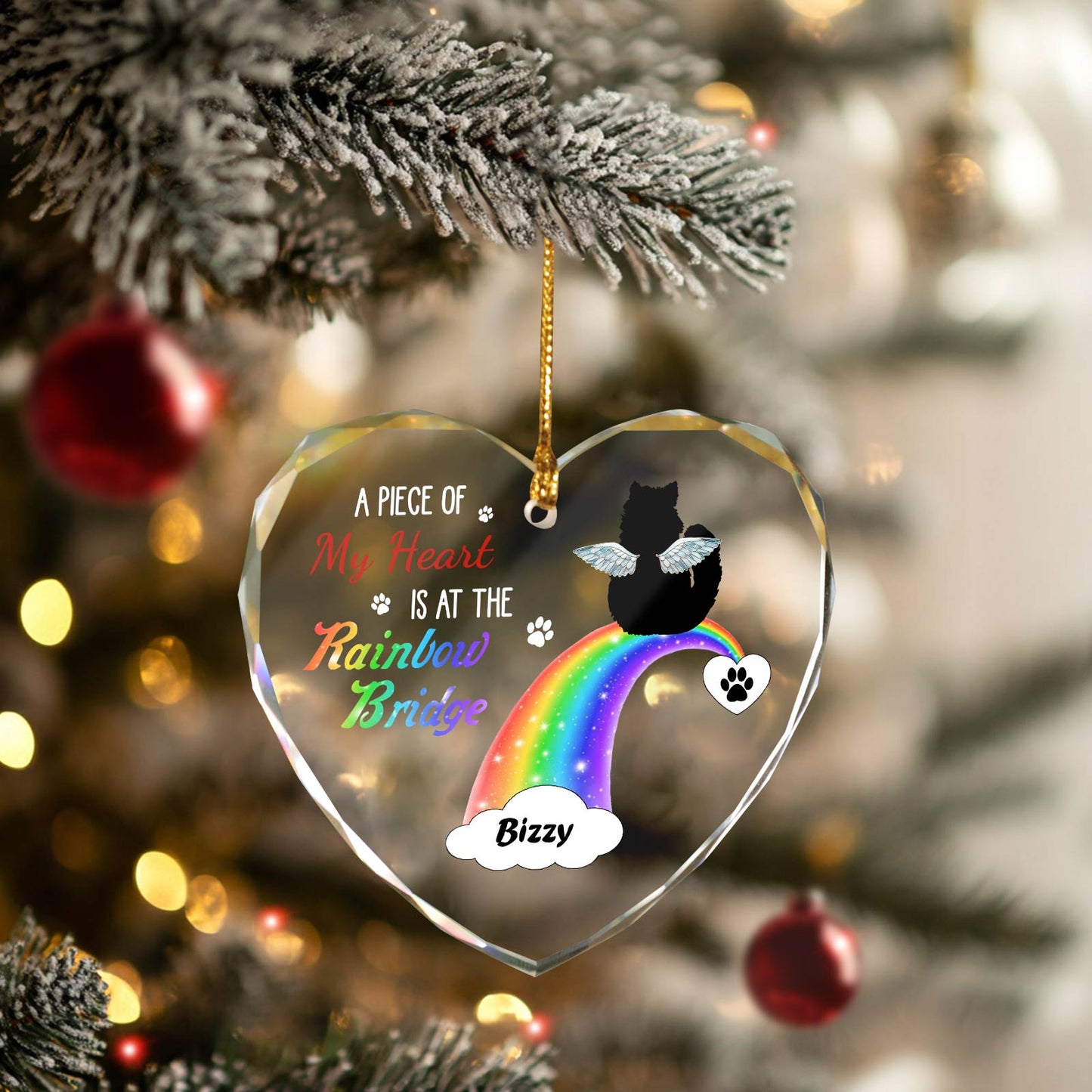 Pet Lover - A Piece Of My Heart At The Rainbow Bridge - Personalized Heart Shape Glass Ornament