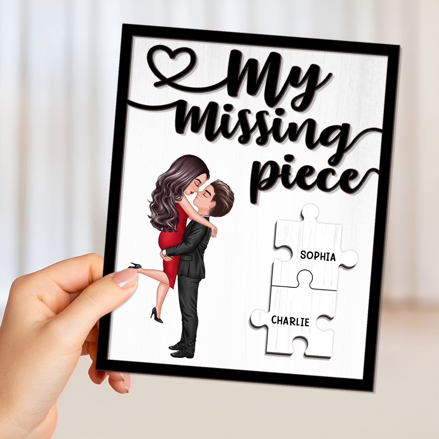 Couple - My Missing Piece Hugging Kissing Couple - Personalized Wooden Layers Plaque