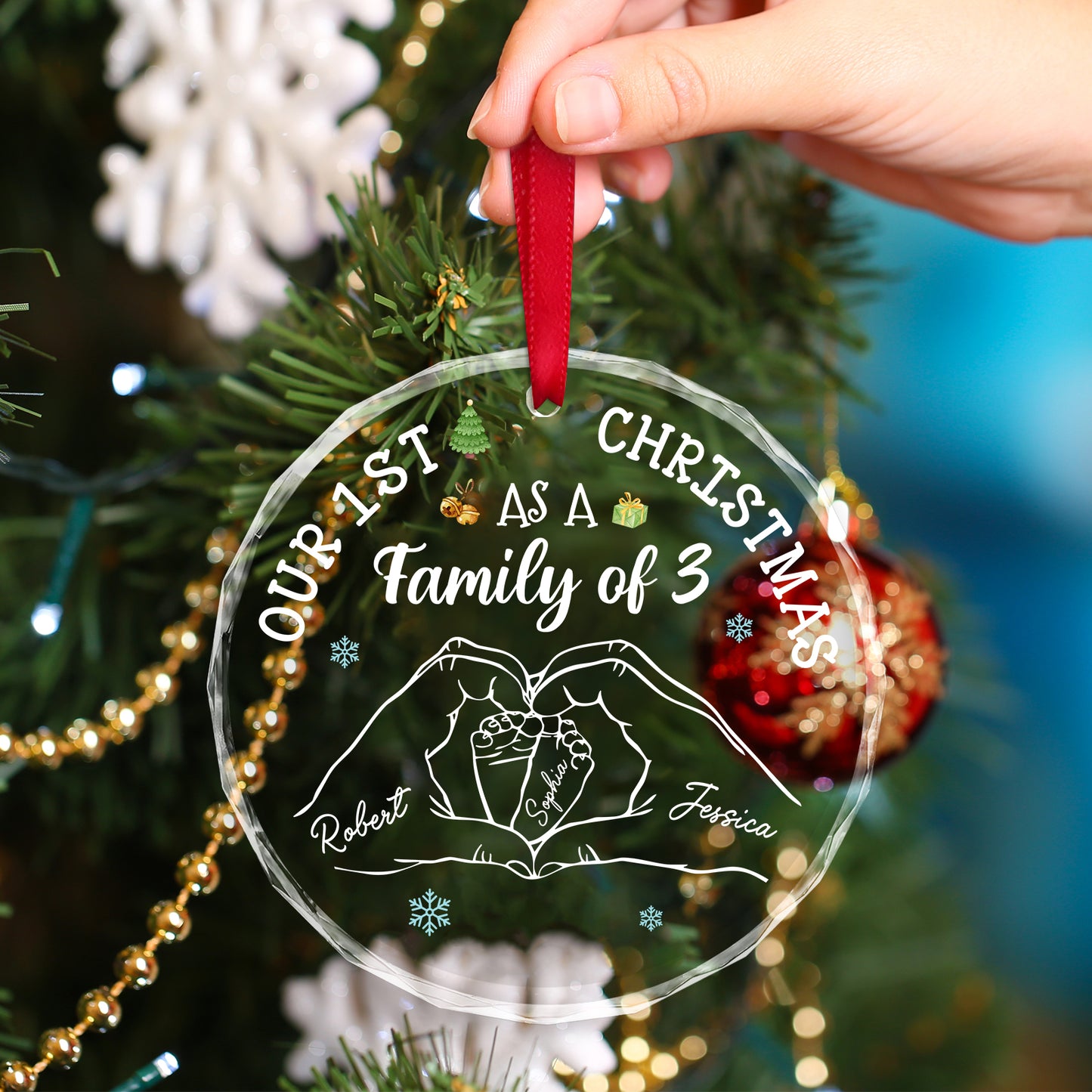 Family - Baby's First Christmas As A Family - Personalized Circle Glass Ornament