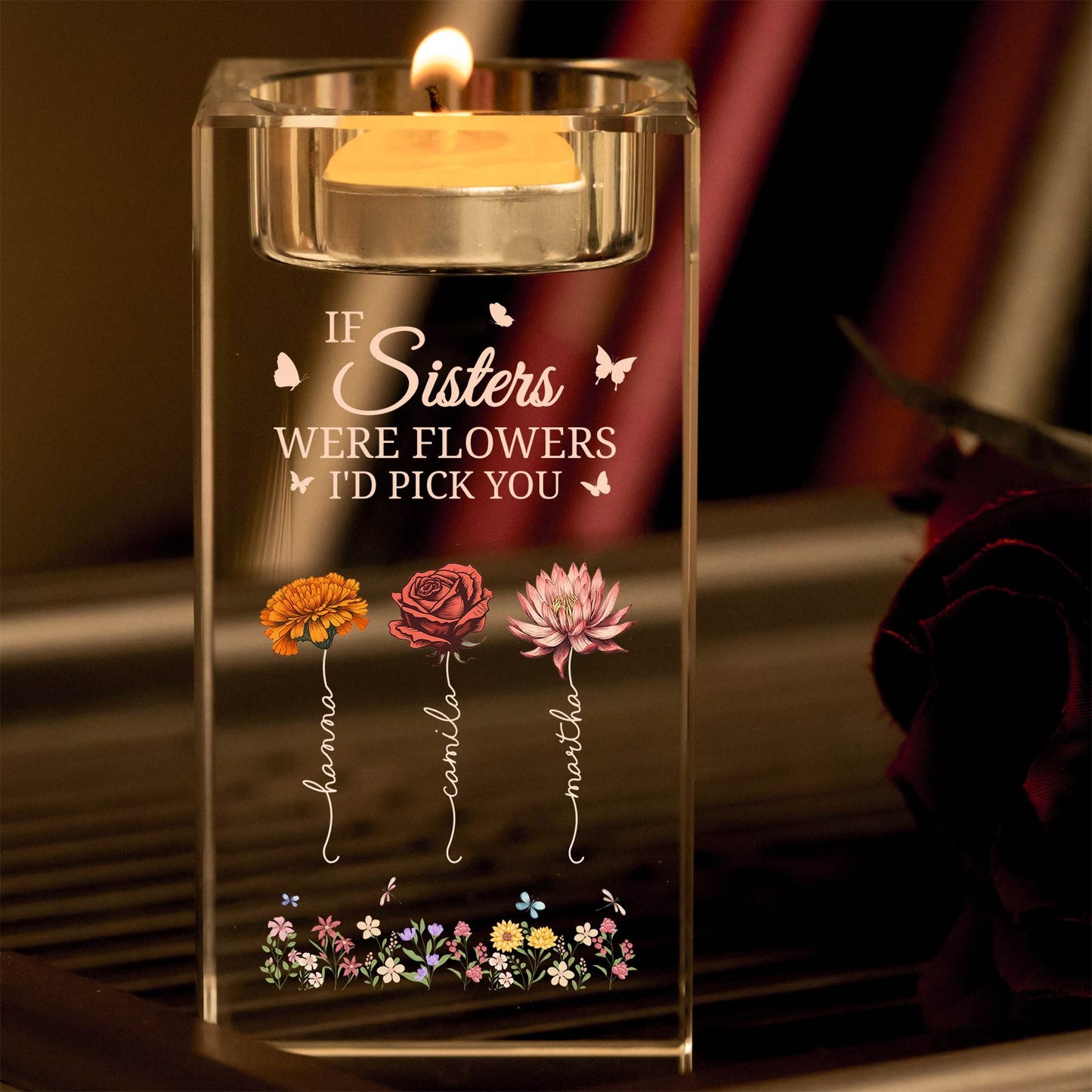 Bestie - Sisters Are Different Flowers From The Same Garden - Personalized Crystal Candle Holder