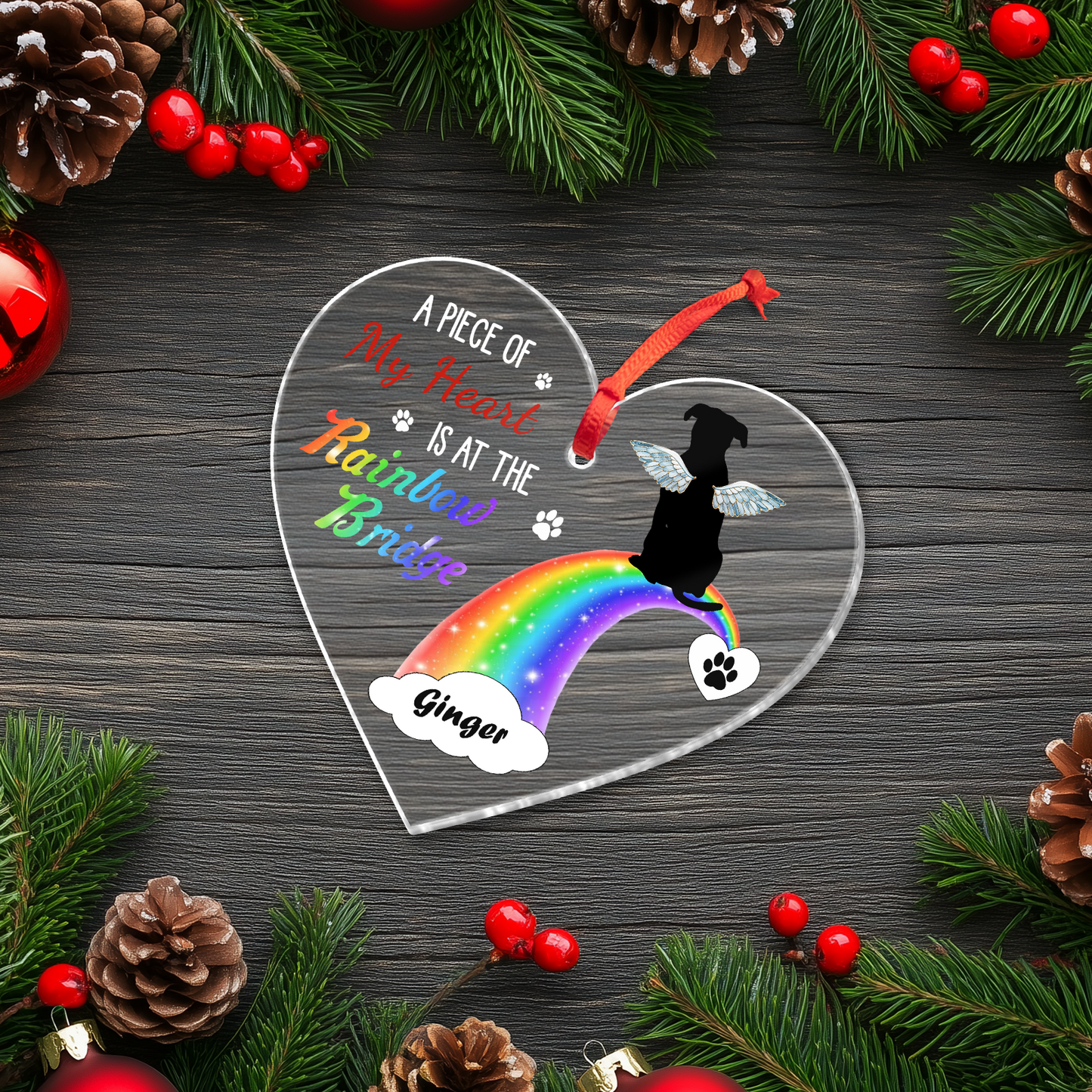 Pet Lover - A Piece Of My Heart At The Rainbow Bridge - Personalized Heart Shape Acrylic Ornament