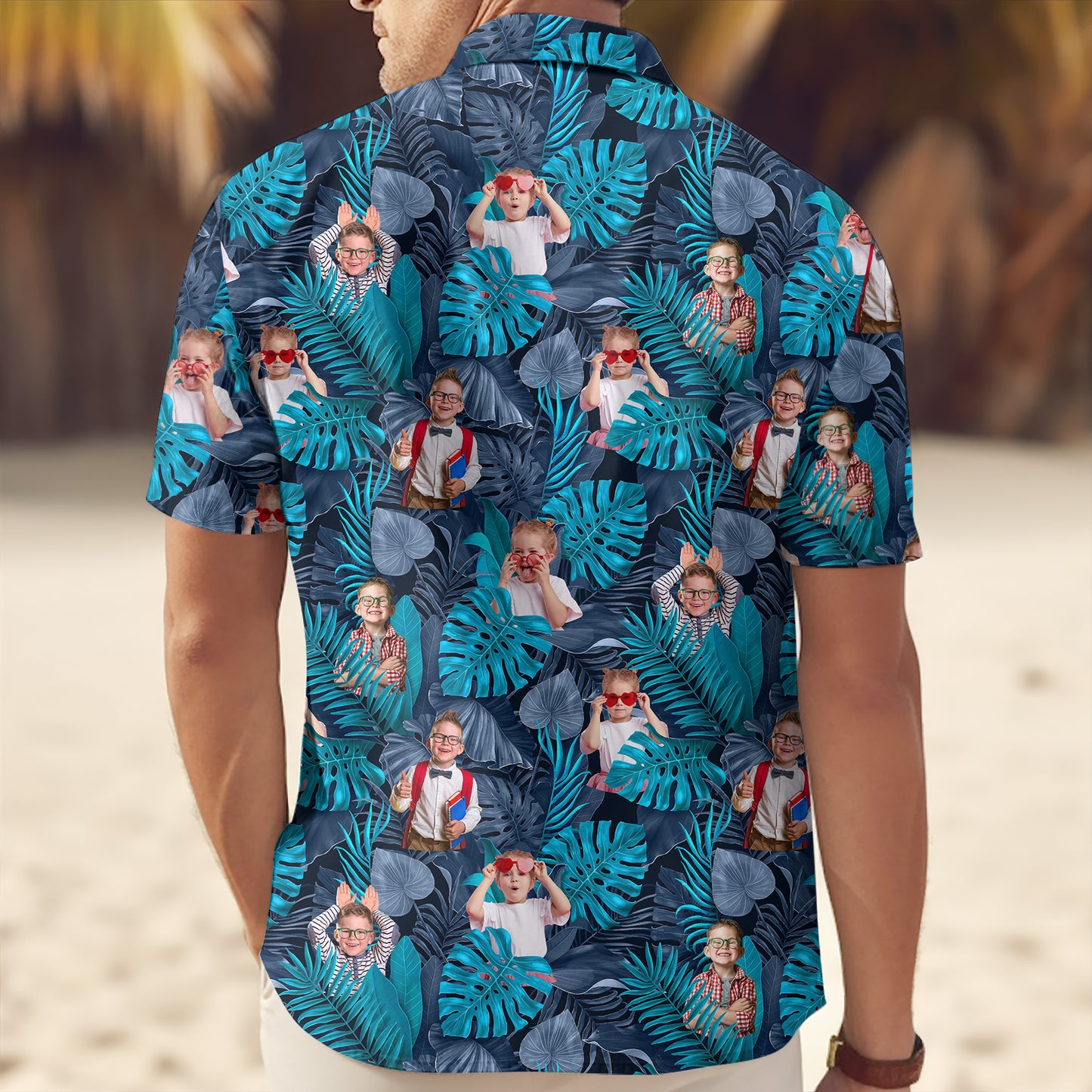 Custom Shirt – Blue Tropical Linen Shirt